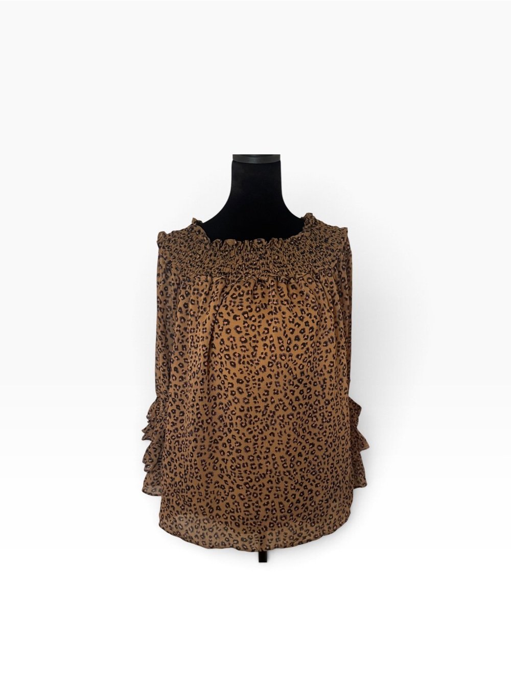 CeCe Leopard Print Smocked Neck Sleeveless Top in Brown